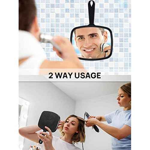 OMIRO 10.3" L x 7.4" W Hand Mirror, All Black Handheld Mirror with Handle