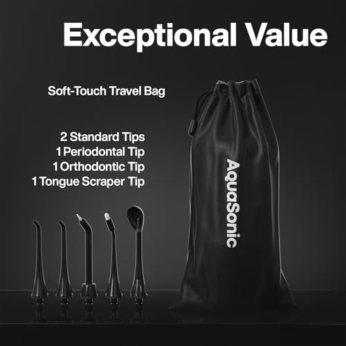 Aquasonic Black Water Flosser with 5 Tips, ADA Accepted, Cordless & Waterproof