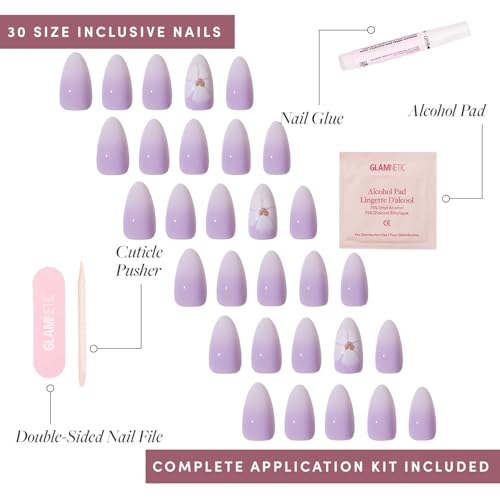 Glamnetic Lilac Reef Press On Nails - Short Almond 30 Piece Kit