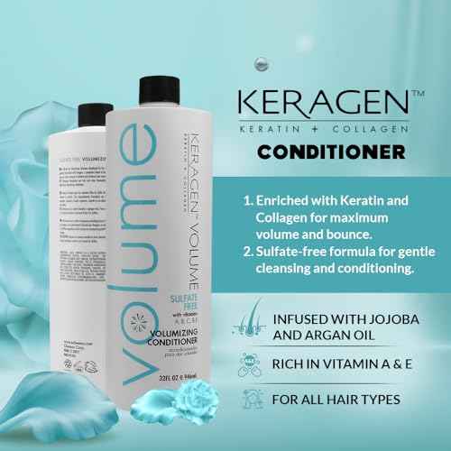 KERAGEN - Volumizing Conditioner for Fine Hair with Keratin and Collagen, Sulfate Free 32 Oz - Add Thickness, Hydrates and Enhances Hair Volume, with Panthenol, Vitamins, and Jojoba Oil