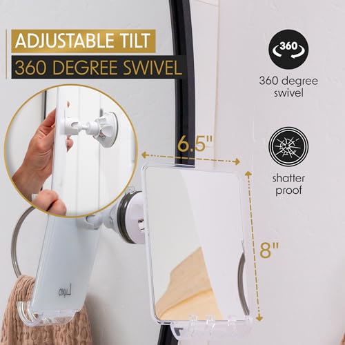 Luxo Shower Mirror, Shower Mirror fogless for Shaving with a Removable Razor Holder - Shaving Mirror for Shower with a Powerful Suction Cup - Shatterproof fogless Mirror for Shower (White/Clear)