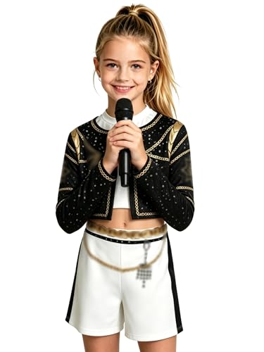 Girls 3-Piece Costume Set: Sequin Jacket, Tank Top & Shorts