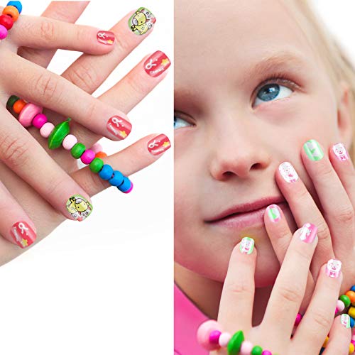 240 Pieces 12 Sets Press on Nails for Kids Girls Fake Nails Artificial False Fingernail Pre-glue Full Cover Cartoon Gradient Short Nail Tip for Girls Kids Nail Decoration (Animal Pattern)