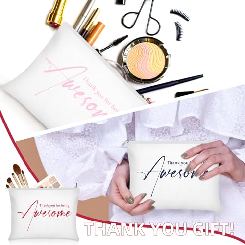 Buryeah 24 Pcs Cosmetic Bags for Womens History Month Employee Gift Thank You for Being Awesome Makeup Bags Bulk Employee Appreciation Pouches Women Coworker Teacher Gift(White)
