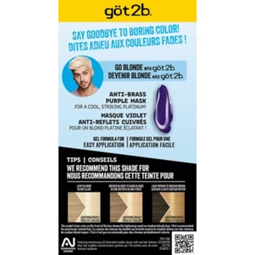 got2b Bleach It Permanent Hair Dye, Ultra Platinum Blonde, 00A, Hair Bleach Kit with Developer and Anti-Brass Purple Mask, Lightens Up to 8 Levels, Gel Formula for Easy Application, 1 Count