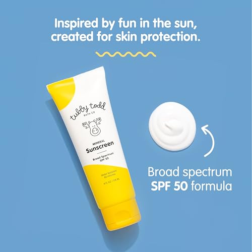 TUBBY TODD Mineral Sunscreen SPF 50 - Broad Spectrum Sunscreen Lotion for Kids - Water-Resistant for 80 Minutes - Safe for Sensitive Skin - Non-Greasy Feel - 2 Pack, 4 Fl Oz