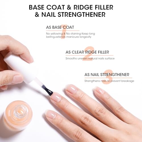 GELLEN 3-in-1 Clear Ridge Filling Base Coat & Nail Strengthener (HEMA Free)