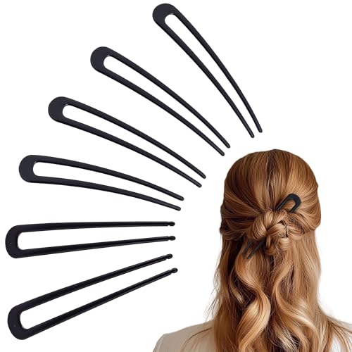 Black 6-Pack Metal French Hair Pins for Women U-Shape 3.9 Inch - Easy Styling