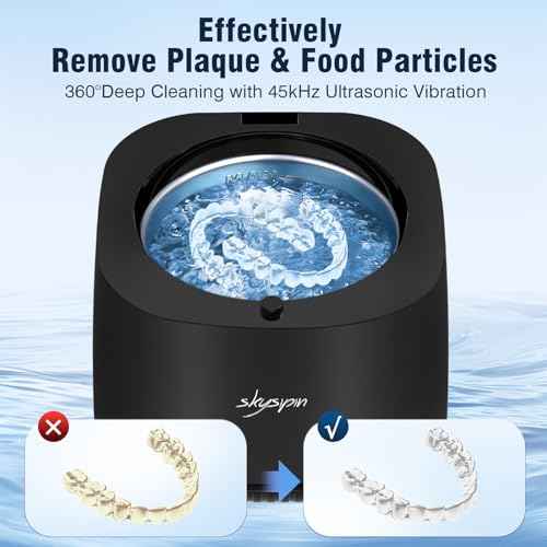 Ultrasonic Retainer Cleaner Machine U-V, 45KHz 2 Modes Quiet, Denture Aligner Cleaner Mouth Guard Dental Cleaning Ultrasonic for All Dental Appliances, Jewelry 6.8oz Black