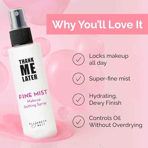 Elizabeth Mott Thank Me Later 3-in-1 Dewy Makeup Setting Spray ? Hydrating & Long-Lasting Fine Mist with Niacinamide for a Radiant Glowy Look ? Lightweight, Cruelty-Free, Travel-Size Face Spray, 30ml