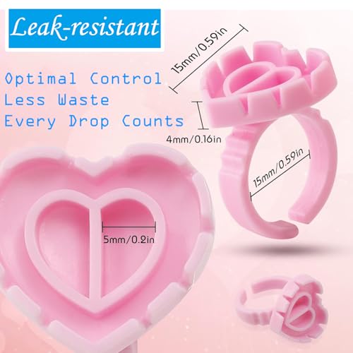300Pcs Pink Heart Lash Glue Rings for Eyelash Extensions