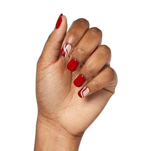 KISS imPRESS Design Press On Nails , ¡®Endlessly¡¯, Red, Short Squoval, PureFit Technology, Chip Proof, Smudge Proof, Waterproof, Nail File, Manicure Stick & 30 Fake Nails