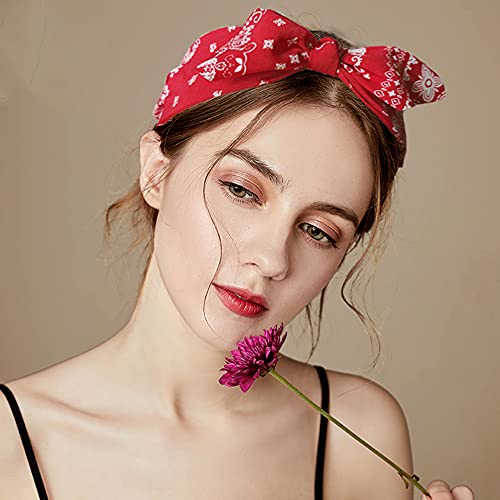 Cute Paisley Print Bow Headbands for Women - 4 Pack