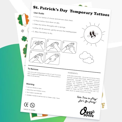 56 St Patrick's Day Temporary Tattoos - Glitter Shamrock Face Stickers