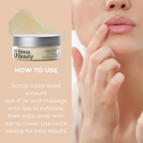 Rinna Beauty Kiss Off Lip Scrub - Lip Exfoliator to Smooth, Nourish & Hydrate with Coconut Oil, Carrot Seed Oil, Cocoa Butter, Shea Butter & Natural Sugar - Vegan & Cruelty-Free - 0.53 oz
