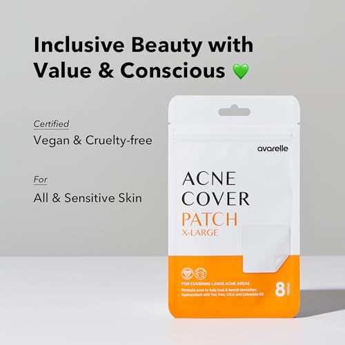 AVARELLE Pimple Patches Hydrocolloid Acne Patches, Acne Spot Treatment for Blemishes and Zit with Tea Tree Oil, Calendula Oil and Cica Oil for Face, Vegan, Cruelty F(8 XL + Variety + 80 CT)