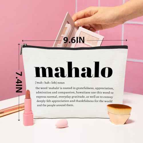 Christmas Thank You Gifts Mahalo Definition Inspirational Makeup Bag Hawaii Cosmetic Bag Hawaiian Gifts Hawaiian souvenirs for Women Female Grandma Mom Sister Friend Wife Travel Toiletry Bag Birthday