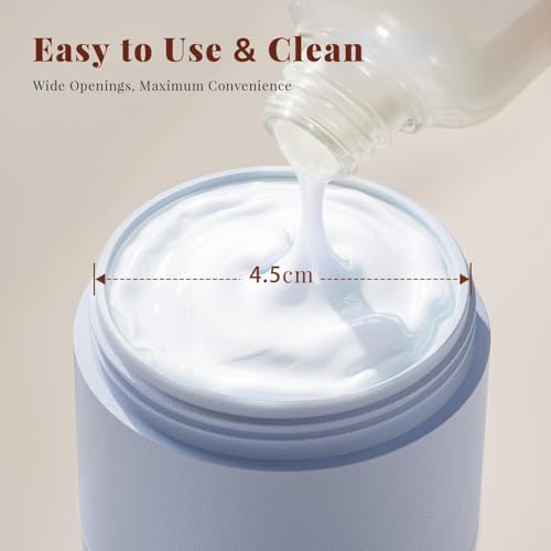 New Travel Toiletry Containers [Ultra Leakproof] TSA-Approved, PLA Hard Shell Jars with 5 Magnetic Labels, Wide Mouth Bottles for Lotion, Cleanser, Shampoo, Conditioner, Blue, 3 Pack, 2OZ