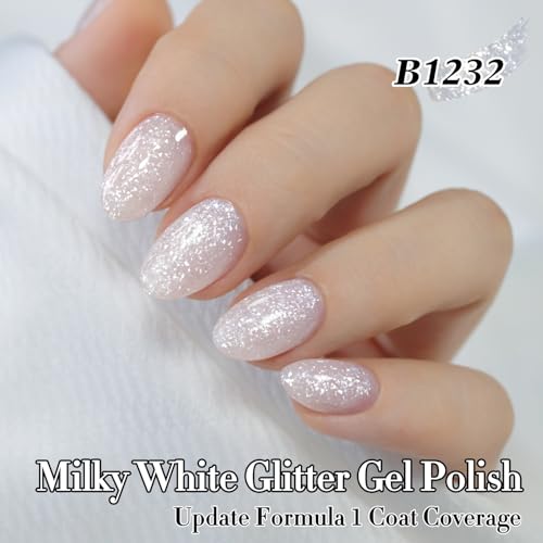 Double Rhythm 15ML Sheer White Snow Glitter Gel Nail Polish - Soak Off, Long Lasting Art Manicure