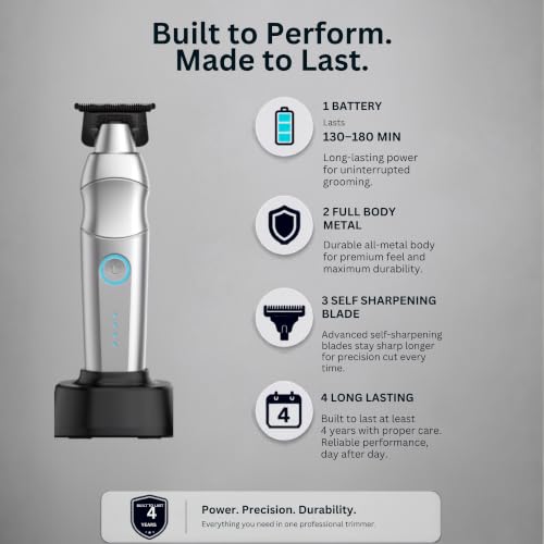Wablow Silver Professional Hair Clippers for Men – Cordless Low-Noise Barbershop Clipper with Docking Station & 6 Guide Combs