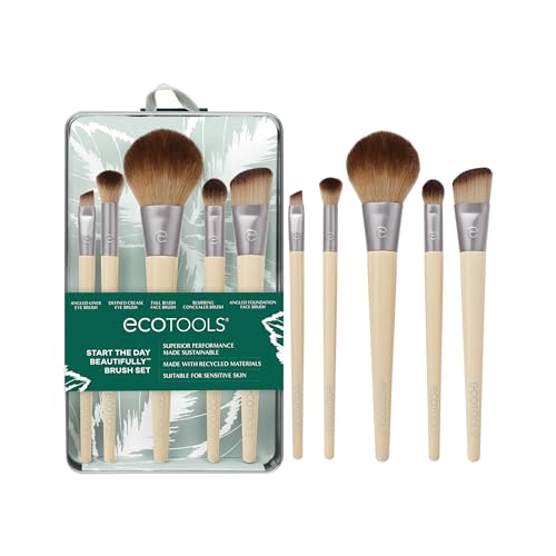 EcoTools 6 Piece Start the Day Beautifully Makeup Brush Set - Vegan, Eco-Friendly, Travel Case Included