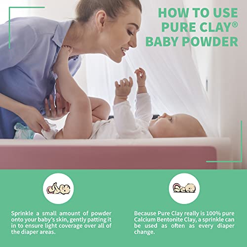 Talc Free Baby Powder with Organic Bentonite Clay Food Grade for Sensitive Skin, Gentle Calcium Bentonite Care for Delicate Infant Diaper Area. Talc-Free Baby Powder. Unscented and Organic.