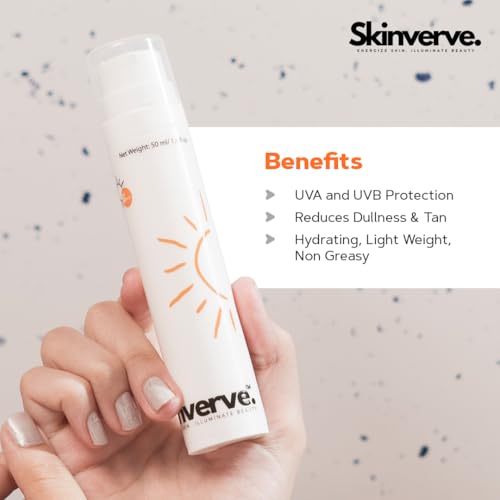 SKINVERVE Broad Spectrum Sunscreen SPF 50++++ 50g | UVA/B Protection with Seabuckthorn Oil, Alpha Arbutin & Vitamin C | Fragrance-Free | For All Skin Types |