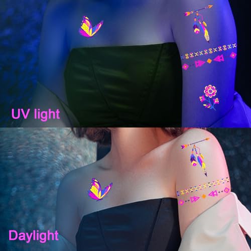 Glow in the Dark Temporary Tattoos - 20 Sheets, 200+ Styles