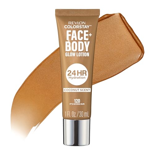 Revlon ColorStay Face & Body Glow Lotion, Hydrating Glow Moisturizer, 24HR Hydration, Illuminating Luminizing Shimmer, 120 It's Giving Sun