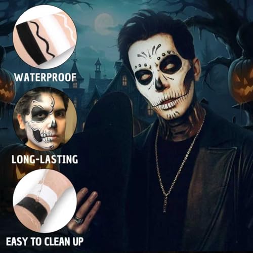 Black White Face Paint Kit for Halloween Makeup & Cosplay