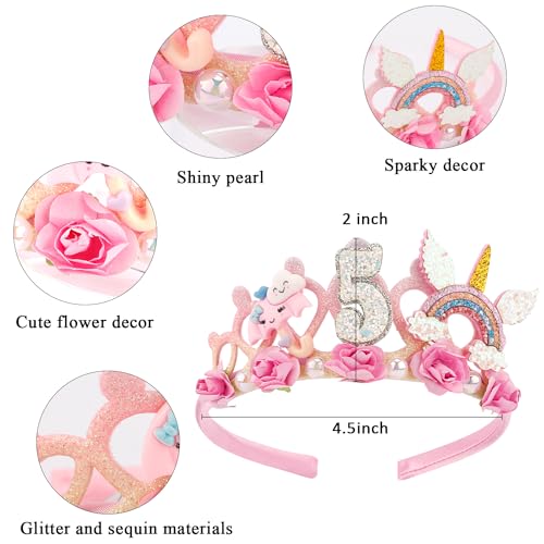 Pink Flower Crown Headband for Girls' 5th Birthday Party