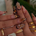 Press On Nails Medium Almond Leopard Gold Flower 24pcs