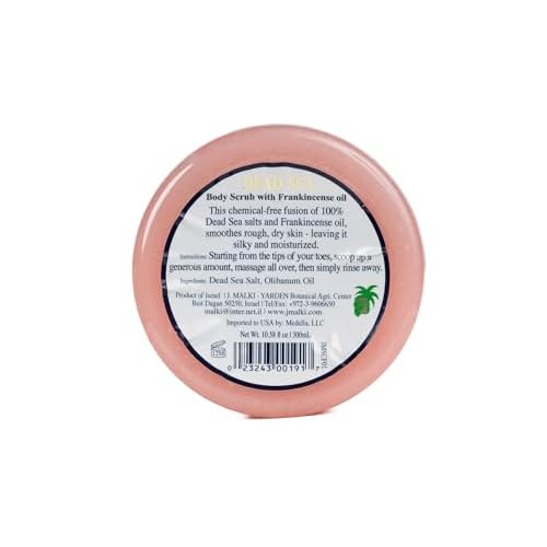Malki Dead Sea Products Salt Body Scrub infused with Frankincense Oil | Body Exfoliator for Silky, Moisturized Skin | Stress Relief & Relaxation | Body Scrub Exfoliant