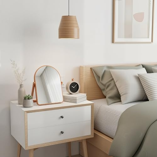 ZOROSY Arched Desk Mirror with Stand – Wood Vanity Makeup Mirror