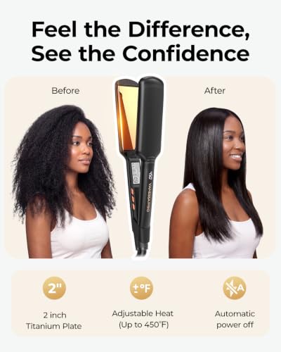 VANESSA PRO Titanium Flat Iron - 2" Wide Plates for Thick Hair