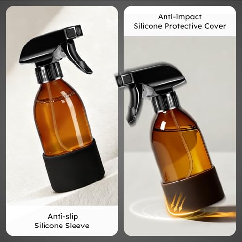 Tecohouse 2 Pack 8oz Amber Glass Spray Bottles with Silicone Sleeve