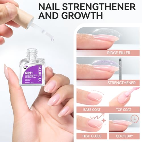 GELIKE EC 6-in-1 Nail Strengthener & Ridge Filler Treatment for Weak Nails