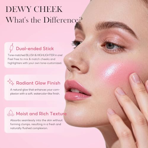 FelinWel Dual-Ended Blush & Highlighter Stick, Dewy Liquid