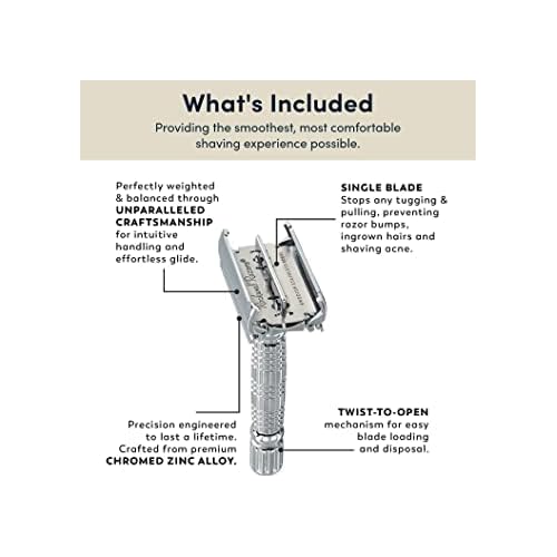 Rockwell Razors R1 Double Edge Safety Razor in Gunmetal Chrome. Beginner-Friendly for a Smooth, Comfortable Shave. Twist-To-Open handle for Easy Blade Loading Includes 5 Recyclable Safety Razor Blades