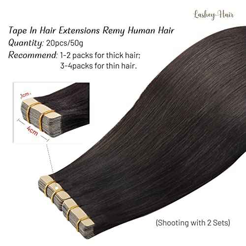 Lashey Tape in Hair Extensions Human Hair, 14 inch Dark Brown Straight Remy Hair Extensions Tape in 20pcs 50g