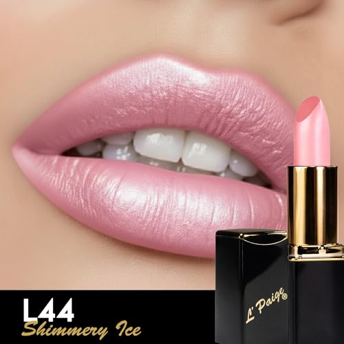 L'Paige Designer Lipstick ? Cool-Toned Pink with Iridescent Shimmer ? Aloe Vera-Based, Long-Lasting & Moisturizing Formula for a Smooth, Luxurious Feel ? Shade L44 Shimmery Ice Lipstick