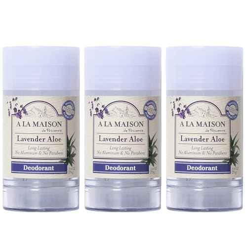 A La Maison de Provence Natural Aluminum-Free Deodorant Traditional French Milled Formula | Long Lasting Safe and Effective | Free of SLS, Parabens and Sulfates (3 x 2.4 oz, Lavender Aloe)