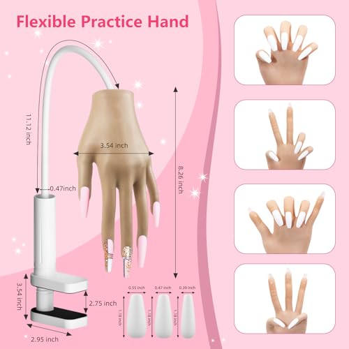 Practice Hand for Acrylic Nails - Acrylic Fake Mannequin Practice Hand - Flexible Hands Model With Powder and Liquid Full Nail Kit for Beginners