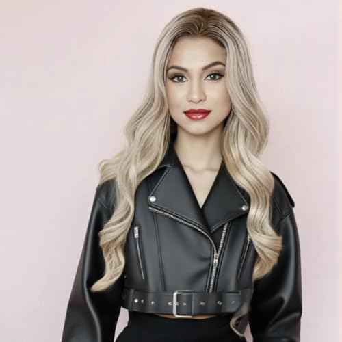 IMSTYLE Ombre Blonde Lace Front Wigs Long Wavy Synthetic Hair Wig for Women Thick Soft Heat Resistant Hair Wig With Natural Hairline Part Freely 26 Inch