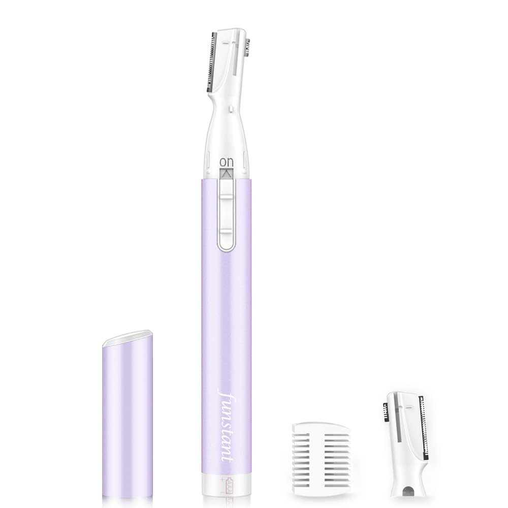 Funstant Eyebrow Trimmer, Precision Facial Hair Trimmer with Comb, Painless Battery Operated Eyebrow Razor for Women No Pulling Sensation for Face Chin Neck, Upper-Lip, Peach-Fuzz