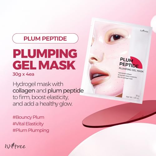 IsNtree Plum Peptide Plumping Gel Mask 30g x 4 Sheets | Korean Skincare | Cooling Gel Mask for Hydration & Firming | Peptides + Plum Extract