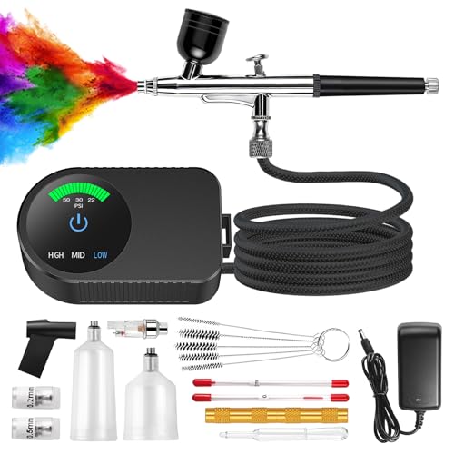 Airbrush Kit with Air Compressor & 3 Nozzles (0.2/0.3/0.5mm)