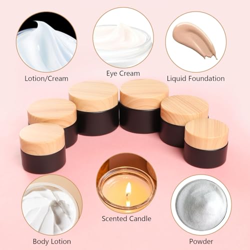 6Pc Glass Cosmetic Jars with Lids - Refillable 15ml 30ml 50ml