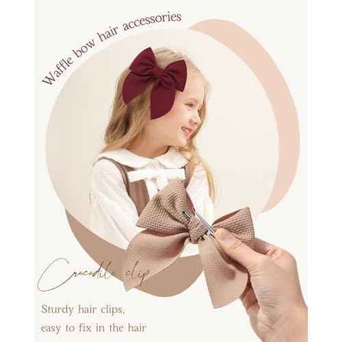 doboi 10PCS Baby Girls Hair Clips Bows Waffle Fable Hair Bows for Girls Hair Accessories for Baby Toddlers Kids 4.5 Inches