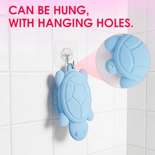 Children's Shower Brush, Silicone Body and Back Exfoliating Mitt - Soft Bristles, Gentle Exfoliation, Cute Turtle Design Makes Children Love Bathing(Wathet)